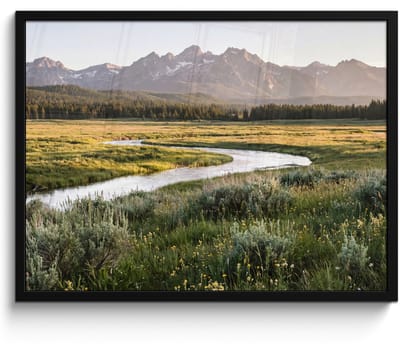 Poster in lijst - Fotolijst 80x60 cm - Posters - Berglandschap - Rivier - Bos - Posterlijst zwart - Decoratie - Wanddecoratie woonkamer - Muurdecoratie slaapkamer