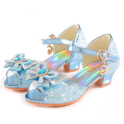 Zomer Meisjes Sandalen Met Hak Mode Strass Steentjes Glanzende Glitter Schoenen Kinderen Prinses Strik Parel Dansschoenen 31 blauw