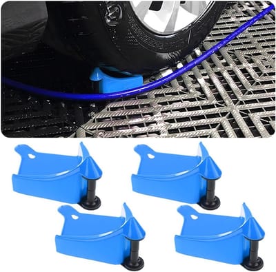 4-stuks autoslang geleider - Bandenslangroller voor autowasstraten - Bandendraadstopper - Universele auto-accessoire - Voorkomt dat de hogedrukreinigerslang onder de wielen vast komt te zitten - Kunststof wasgereedschap - Blauw