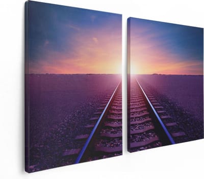 Artaza Canvas Schilderij Tweeluik Rails Spoorweg In De Woestijn Bij Zonondergang - 120x80 - Foto Op Canvas - Canvas Print