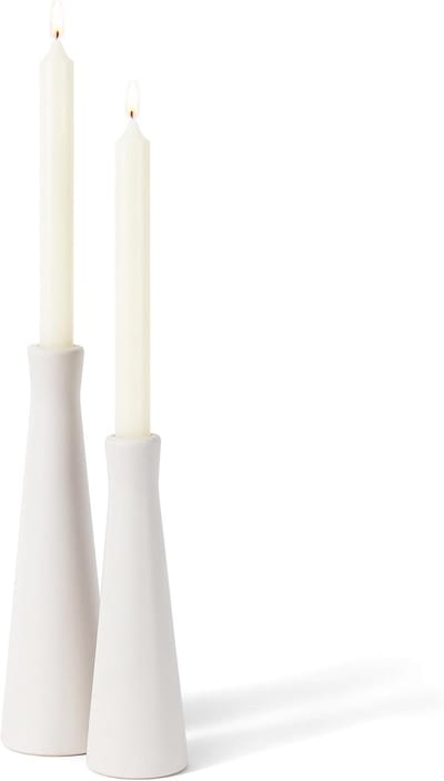 Keramische Kaarsenstandaards - Set van twee - Sfeervolle Decoratie - Twee Verschillende Maten - Tot 25cm Hoog - Mat Wit