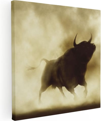 Artaza Canvas Schilderij Stierenkop - 30x30 cm - Klein - Wanddecoratie Mancave - Muurdecoratie Dierenkop - Kamer Accessoires