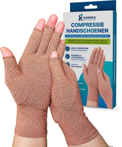 KANGKA Reuma Therapeutisce Handschoenen Maat M - Bruin met Antislip - Compressie Handschoenen voor Artrose, Reuma, Artritis, RSI, CTS - Unisex