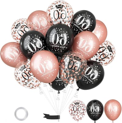 Ballonnen set 60e verjaardag - zwart en roségoud - confetti ballonnen - feestelijke decoratie - ShopVlot
