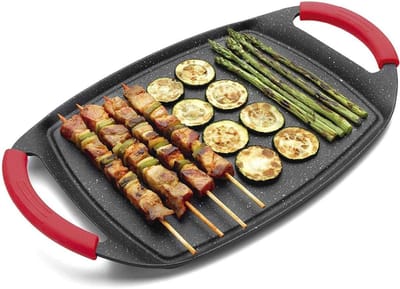 Grillplaat Inductie - Bakplaat - Gietijzer - Zilver en Rood