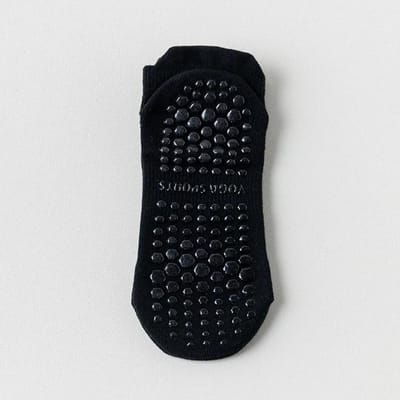 Chaussettes de Yoga en maille respirante pour femmes, en coton, coupe basse, courtes, pour gymnastique, Fitness, danse, chaussettes de sport, professionnelles, antidérapantes, Pilates au sol noir