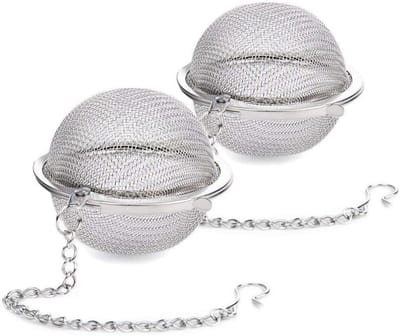TOVBMUP Theezeefje - Theezeefje met ketting - Losse theezeef van roestvrij staal - Fijne theezeef met ketting - 2 stuks - Diameter 4,5 cm
