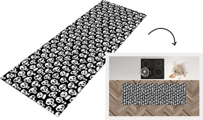 Keukenloper - Loper keuken - Patronen - Skull - Zwart Wit - 150x50 cm - Keukenloper vinyl