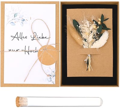 Dailygoods- Geldgeschenkset Huwelijk - Cadeauset Bruid/Bruidegom - Kraftpapieren Geschenkdoos - Gedroogde Bloemen - Wenskaart - Hoogwaardige Materialen