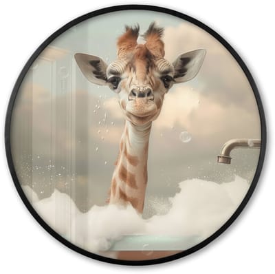 Poster in lijst Rond - Fotolijst 60x60 cm - Posters - Giraffe - Wilde dieren - Bad - Schuim - Ronde posterlijst zwart - Decoratie - Wanddecoratie woonkamer - Muurdecoratie slaapkamer