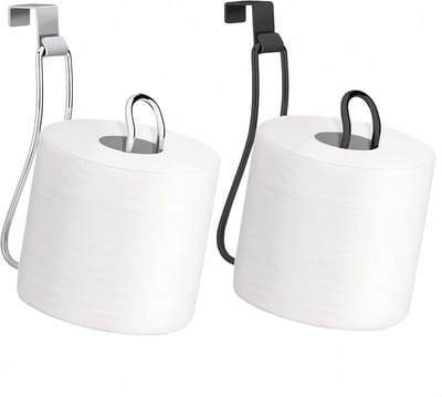 2 stuks Papieren Handdoekhouder - Toiletpapierhouder - Wandgemonteerde - Smeedijzeren Papierrolhouder - Montage boven tank en muur - Ruimtebesparende Papieren Handdoekhouder - Geschikt voor Badkamers, Campers, Caravans - Zilver, Zwart
