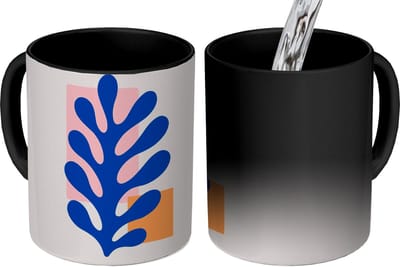 Magische Mok - Foto op Warmte Mokken - Koffiemok - Abstract - Blad - Blauw - Rechthoeken - Magic Mok - Beker - 350 ML - Theemok