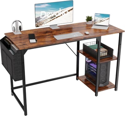 Bureau 120x50 cm met 2 Opbergplanken - Vintage Bruin & Zwart - Ideale PC Gaming & Werktafel voor Thuis