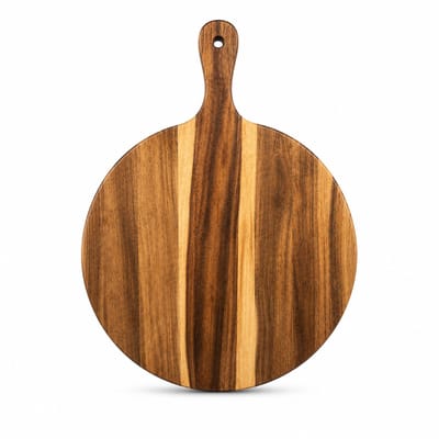 JustValue pizzaschep hout - ronde pizzaplank met handvat - 42 x 30 cm - acaciahout