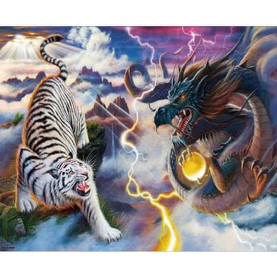 Een draak en een tijger in gevecht 5D Diy Diamond Painting Kruissteek Diamant Borduurwerk 20X30CM gray