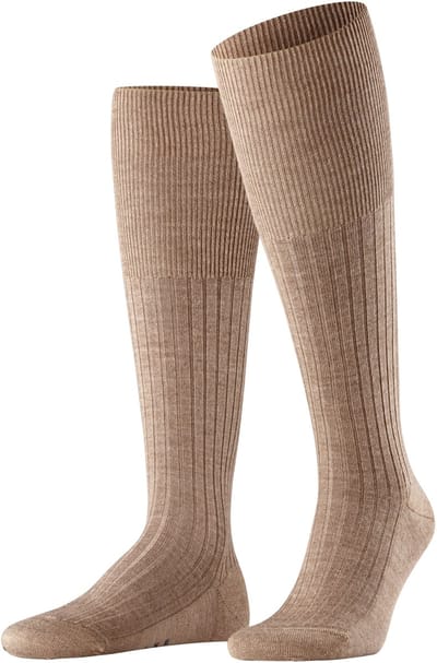 FALKE Bristol Pure effen geribd wol kniekousen heren bruin - maat 39-40