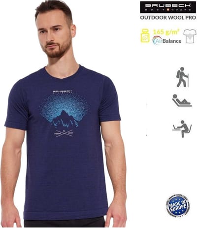 Brubeck Heren Outdoor Wool Pro Shirt – Merino Wol Blend – Lichtgewicht, Ademend & Sneldrogend – Voor Hiking & Wandelen - Donkerblauw - M