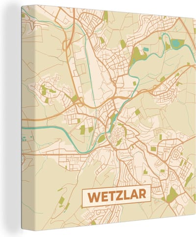 Canvas Schilderij Wetzlar - Plattegrond - Vintage - Kaart - Stadskaart - 20x20 cm - Wanddecoratie