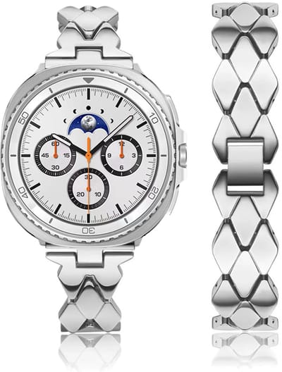 Stravo Ruitvormig Dun Metalen Horlogebandje – Geschikt voor Samsung Galaxy Watch 9 (40/44mm) / Watch 8 (40/44mm) / 8 Classic (46mm) – Slank RVS Ketting bandje voor Dames – Zilver
