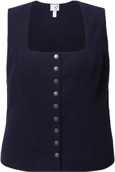 Ulla Popken - Dames - Traditioneel lijfje corduroy gerimpeld slim mouwloos - Marine - Maat 62
