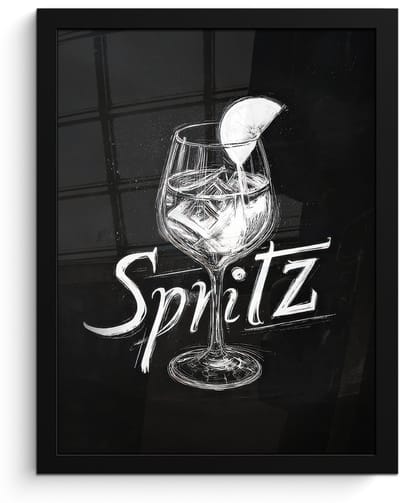 Poster in lijst - Fotolijst 30x40 cm - Posters - Glas spritz - Krijtletters - Ijsblokjes - Citroen - Posterlijst zwart - Decoratie - Wanddecoratie woonkamer - Muurdecoratie slaapkamer