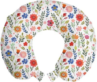 New Bed Aquarel Wildbloemen Illustratie Reisneckkussen Memory Foam voor Vliegtuig en Auto, 30cm x 30cm