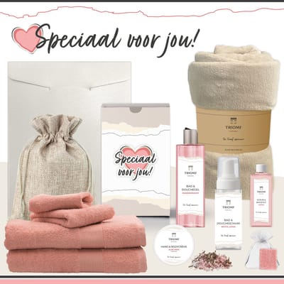 Geschenkset “Speciaal Voor Jou!” - 11 producten - 1660 gram | Triomf Original - Giftset voor haar Cadeau Valentijnsdag Luxe wellness cadeaubox Vrouw Ik hou van jou Cadeaupakket Kerst Geschenk Moeder Verjaardag Gift Set Valentijn Vriendin Roze Beige
