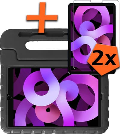 Hoesje - Geschikt voor Apple iPad Air 6 (2024) - 13 inch - 6e Generatie - M2 - Met 2x Screenprotector - Kinderhoes Shockproof Bumper - Kidsproof Case - Tablet Hoes - Kinder Hoes Cover - Zwart