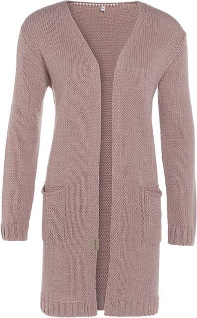 Knit Factory Ruby Gebreid Vest Oud Roze - Gebreide dames cardigan - Middellang vest reikend tot boven de knie - Roze damesvest gemaakt uit 10% wol, 5% Alpaca, 10% viscose en 75% acryl - 40/42 - Met steekzakken