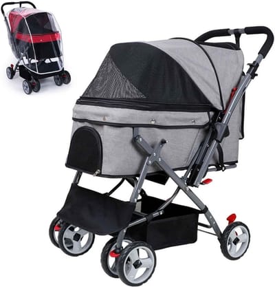 Hondenbuggy Opvouwbaar - Reiswieg Huisdier - Comfortabel Vervoer - Omkeerbare Handgreep - Draagt 25 Kg - Grijs