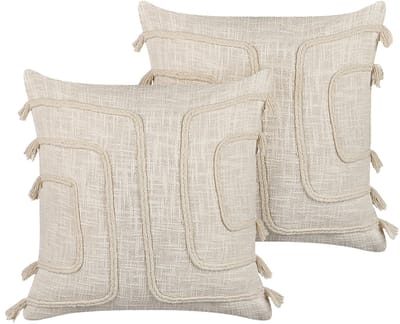 PLEIONE - Sierkussen set van 2 - Lichtbeige - 45 x 45 cm - Katoen