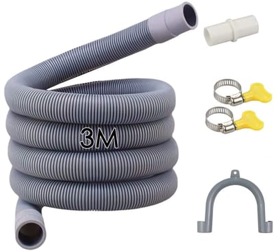 EXCITAT Afvoerslang voor wasmachine - Afvoerverlenging - Universele afvoerverlengset - met afvoeraansluiting en 2 klemmen - Geschikt voor wasmachines, vaatwassers en drogers - 3 m