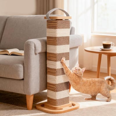 Kattenkrabpaal 4-weg rotatie, 5-laags golfkartonnen kattenkrabpaal, verwisselbare krabpaal ter bescherming van je bank, 62 cm hoog