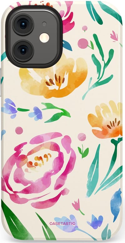 Casetastic hoesje geschikt voor Apple iPhone 12 Mini - Dubbellaagse bescherming - Aquarel serenade - Fashion Case - Wit Mintgroen Crème Lichtroze