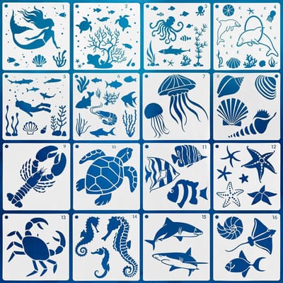Oceaan Serie, Schildersjabloon Set, Zeemeermin, Schildersjabloon, Zeedieren, Handboeken, Schildervormen, Handgeschreven Krant Decoratie Pack of 1