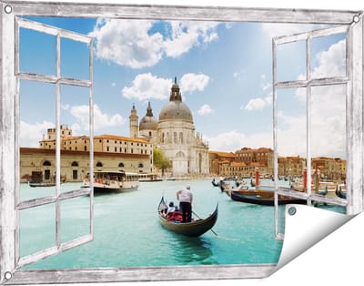 Gards Tuinposter Doorkijk Basiliek San Marco in Venetië op het Water - 90x60 cm - Tuindoek - Tuindecoratie - Wanddecoratie buiten - Tuinschilderij