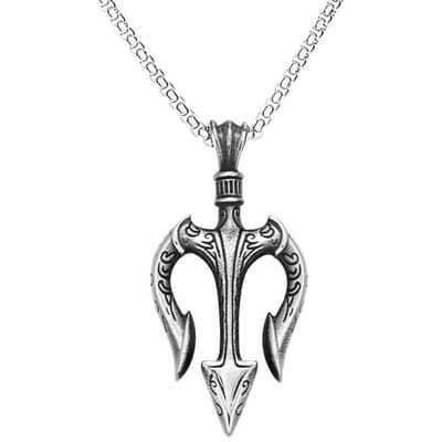Mode Vintage Griekse Mythologie Drietand Ketting voor Mannen Punk Hip Hop 316L Roestvrij Staal Amulet Hanger Sieraden Dropshipping gray
