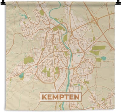 Wandkleed - Wanddoek - Kempten - Plattegrond - Vintage - Kaart - Stadskaart - 180x180 cm - Wandtapijt