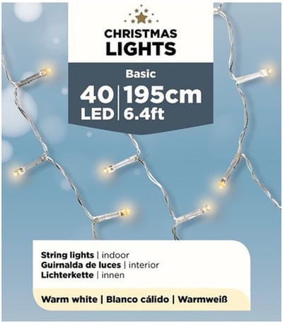 Lumineo kerstverlichting - micro - 40 led lampjes - 195 cm - batterijen - warm wit