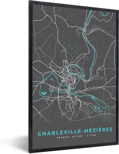 Fotolijst incl. Poster - Charleville-Mézières - Frankrijk - Plattegrond - Kaart - Stadskaart - 40x60 cm - Posterlijst