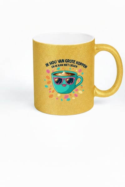 Gouden Glitter Mok - Ik Hou Van Grote Koppen - Cadeau voor Koffieliefhebbers