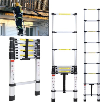 Telescopische Ladder - Uitschuifbare Ladder - Klusjes Binnen Buiten - Aluminium Anti-slip - 2.6 Meter - Aluminium