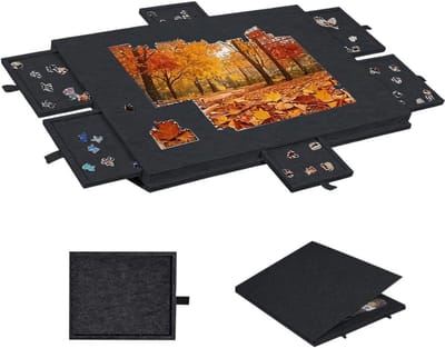 REN® Puzzeltafel - Puzzelbord - Puzzeltafel met Lades 1000 Stukjes - met 6 laden - zwart - 12cm x 5cm x 1 cm
