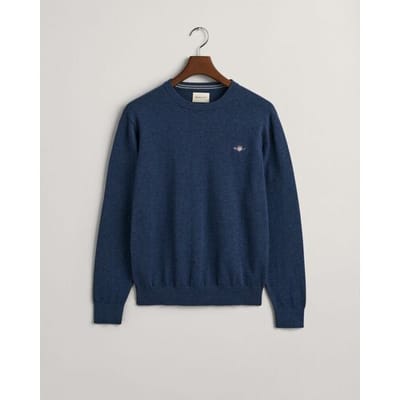 Gant Trui Classic Cotton Ronde Hals Dark Jeansblue Melange / male