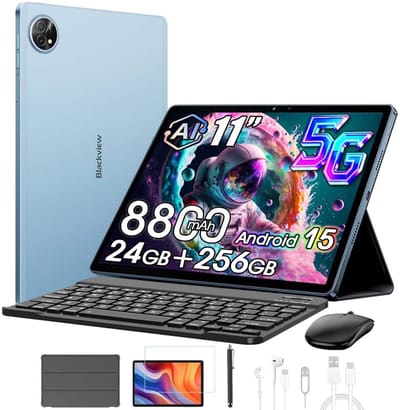 Tablet Blackview ZENO 10 - 5G LTE - 24GB RAM - 256 GB ROM - 8800mAh -Gemini Al - Android 15 - 11 inch - 2K FHD+ gamingtablet - pc-modus - Widevine L1 - OTG - Met Toetsenbord, slimme pen, Muis - Blauw