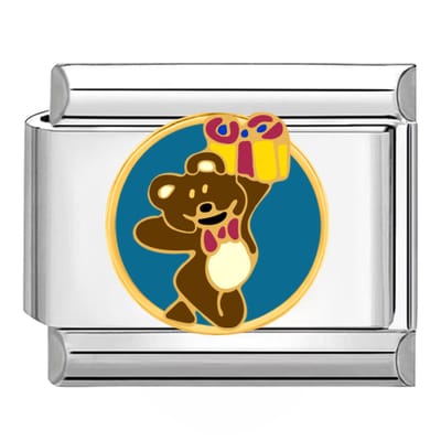 Quiges - Schakel - Bedel - 9mm - charms - Bear met Gife - Geschikt voor - armband - Schakelarmband - italy bedels armband