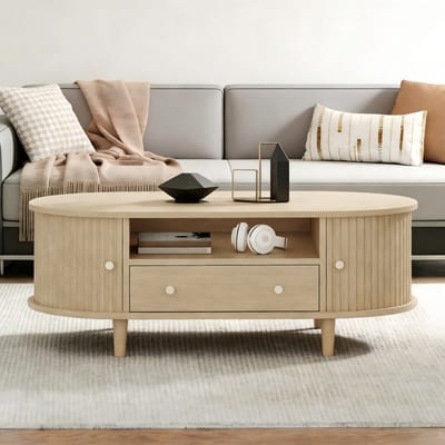 Salontafel - 100x50x36 cm - Met Lade En Open Opbergruimte - Roldeur - MDF - Houtkleur