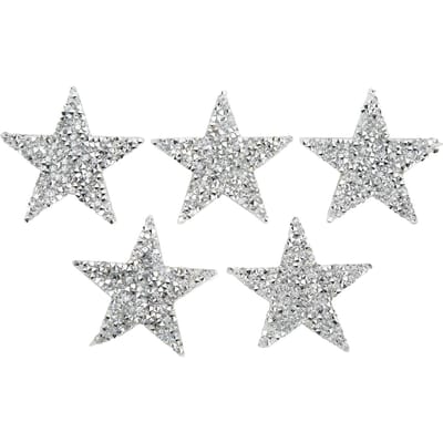 5 Stuks Ster Strijkpatches 6cm Zilver Hars Glanzende Strass Vijfpuntige Ster Smeltlijm white