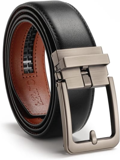 Stijlvolle Zwarte Leren Riem voor Mannen - Verstelbare Ratchet Riem voor Jeans, Broeken en Kostuums - Perfecte Cadeauoptie voor Elke Gelegenheid
