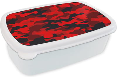 Broodtrommel Wit - Lunchbox - Brooddoos - Camouflage - Rood - Patronen - 18x12x6 cm - Volwassenen